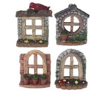 Happyyami 4pcs Fairy Door and Windows for Trees Miniature Gnome Home Dwarf Elf Tree Faces Decor Fairy Garden Sculpture Lawn Ornament for Fish Tank Aquarium Landscape