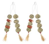 Happyyami 4pcs Grass Woven Chew for Hamster and Bunny, Natural Hanging Pet for Tooth Cleaning and Chewing, Assorted Colour Small Animal Accessories