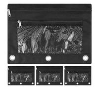 Happyyami 4pcs School Pencil Pouch: Zippered Binder Case - Oxford Fabric Document Organizer - Three-Hole Mesh Pen Bag for Notebooks Cards & School Essentials