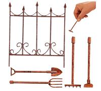 Happyyami 5 Pcs Miniature Garden Tools Set Classic Rake Spade and Mini Fence for Dollhouse Landscape Decor Height for Garden Model and Home Ornament