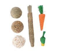 Happyyami 6pcs Chewing Toys for Cats and Animals Grinding Playthings for Training and Interactive Play Includes Seagrass Chew Sticks and Veggie Shapes