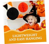 Happyyami 6pcs Halloween Hanging Honeycomb Balls Tissue Pom Poms Party Decorations for Walls Ceilings Columns Vibrant Orange Purple Black for Festival Event Backdrop