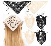 Happyyami 6pcs Knitted Crochet Headscarves Triangle Women Hair Bandanas Boho Style Scarf Head Wraps for Women Warmers Fashion