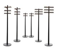 Happyyami 6pcs Miniature Telegraph Pole Models 1:42 Scale Black ABS | For micro landscape and sand table scenes, hard smooth finish, durable stable build, for DIY railway scenery