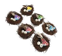 Happyyami 6pcs Rattan Bird Nest Ornament Eggs and Bird for Garden Decoration for Home and Outdoor Landscape Decor