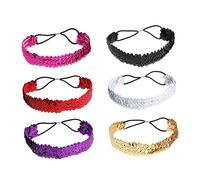 Happyyami 6Pcs Shiny Mermaid Sequin Headbands for Women and Reversible Hair Accessories with Elastic Cord Sparkly Hair Hoop for Parties Proms and Daily Wear Black Silver Gold Rosy