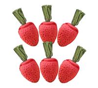 Happyyami 6pcs Strawberry Shape Rabbit Chew Made of Natural Hay for Stress Reduction and Teeth Health, Small Animal Suitable for Rabbits and Hamsters