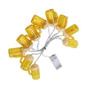 Happyyami Battery Operated Beer Mug String Lights 2m 10 LED Flexible Plastic Beer Lights with Yellow Glow for Patio and Trees Party Decorations