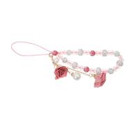 Happyyami Beaded Crystal Phone Bracelet, White Pearl Flower Charm Strap, Mobile Phone Pendant for Women, Anti-slip Design, Suitable for Keychains and Bags