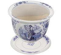 Happyyami Blue and White Ceramic Planter with Drainage Hole Saucer Chinese Porcelain Flower Pot Plant Container for Indoor Plants