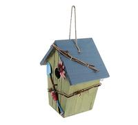 Happyyami Blue Roof Wooden Bird House Creative Decorative Birds Shelter for Gardens Craft Breathable Design for Outdoor Spaces