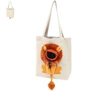 Happyyami Canvas Cat Carrier Bag with 3d Lion Design, Breathable Crossbody Pet Tote with Widened Thickened Shoulder Straps and Storage Space, for Small Cats and Dogs Travel