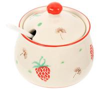 Happyyami Ceramic Spice Jar 300ml with Lid and Spoon, Space-Saving Seasoning Storage Container to Prevent Dust, Kitchen Condiment Pot for Salt, Sugar and Pepper
