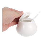 Happyyami Ceramic Sugar Jar Salt Dispenser with Spoon and Cover Lid White Porcelain Container Easy to Use for Storing Sugar Seasoning and Condiments for Dining and Home Kitchen