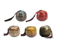 Happyyami Ceramic Tea Jar Set 5Pcs Mini Loose Tea Storage Containers with Lids for Coffee Sugar Spices 2.44 Inch Diameter Decorative Kitchen Canisters