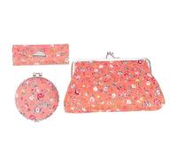 Happyyami Chinese Style Lipstick Box Makeup Bag Set 3 Pieces Orange with Mirror Makeup Organizer Travel Cosmetic Storage for Women and Girls