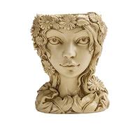 Happyyami Creative Resin Girl Flowerpot Decorative Planter Small Wood Color Desktop Household Plant Container for Indoor Plants and Succulents