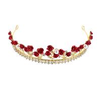 Happyyami Crown Headpiece: Red Rose Bridal Tiara With Glittering Rhinestones - Alloy Princess Tiara For Wedding Party & Performance