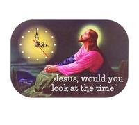 Happyyami Devotional Wall Clock Jesus Prayer Silent Non-ticking 28x18.5cm Artistic Wooden Abs Copper Stylish Home Decor for Bedrooms