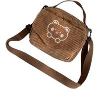 Happyyami Embroidered Brown Corduroy Messenger Bag Stylish Single Shoulder Bag for Female Friends on Shopping Trips