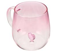Happyyami Gradient Handle Glass Mug with Romantic Heart Design, Single-Layer Pink Milk Juice Cup for Breakfast, Creative Valentine’s Day and Office Beverage Glassware