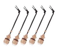 Happyyami Hanging Car Perfume Bottle Pendant 5pcs Set, Glass Essential Oil Diffuser Bottles with Wooden House Design, Refillable Air Freshener Ornaments for Vehicle Interior Aromatherapy
