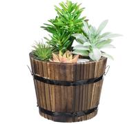 Happyyami Large Outdoor Planter Wooden Flower Pots Whiskey Planter Vintage Retro Planter Wooden Planter Wood Bucket Planters Plant Pot for Outdoor Indoor Garden Large Indoor Planters