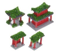 Happyyami Miniature Japanese Pagoda Pavilion Bridge Set 4pcs Micro Landscape Ornaments for Aquarium Bonsai Zen Garden DIY Arrangement
