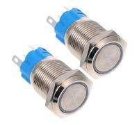 Happyyami Momentary Push Button Switch Flat Head Reset 16mm Waterproof 2pcs with LED Ring Light Aluminium Alloy Material for Vehicle and Automotive Use, Suitable for 12v and 24v Car