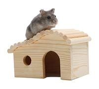 Happyyami Natural Wood Small Pet House Guinea Pig Indoor Run Wooden Hut Door for Hamster Hideaway