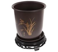 Happyyami Orchid Plant Pot with Saucer for Indoor Bonsai Plants Large Diameter Plastic Flowerpot with Base Rounded Green Suitable for Orchid and Floral Nursery Gardening