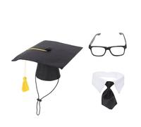 Happyyami Pet Graduation Caps Set for Graduation Season Featuring Skin-friendly Non-woven Fabric Easy to Wear Pet Hat with Glasses Tie Photo Props for Dogs