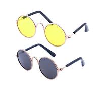 Happyyami Pet Sunglasses for Cats and Dogs Funny Creative Glasses Golden Frame Yellow Black Pattern Lightweight Accessory for Pet Parties Photo Props