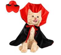 Happyyami Pet Vampire Devil Halloween Costume Cloak for Small Medium Dogs and Cats Breathable Soft Fabric Reusable Design Black Red Cosplay Apparel for Holiday Dress-up