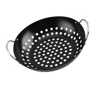 Happyyami Portable BBQ Pan with Heat Resistance and Comfortable Double Handles, Non-Stick Perforated Iron Grill Tray for BBQ Feast and Family Gatherings