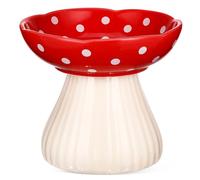 Happyyami Raised Ceramic Cat Food Bowl 15Cm Wide Dish for Indoor Cats with Comfortable Eating Posture and Whisker Relief Mushroom Style