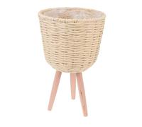 Happyyami Raised Standing Plant Pot Footed Planter Seagrass Planter Basket Flower Pot Woven Trash Can Garbage Container Bin Waste Basket with 3 Leg for Home Beige