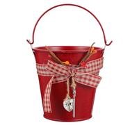 Happyyami Red Iron Flowerpot Bucket with Handle Design, Creative Shape Multipurpose Plant Pot Bucket for Home Adornment and Photography Props, Sturdy Fabric and Iron Material Garden Flower