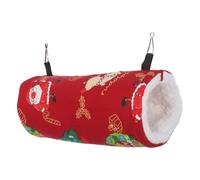 Happyyami Red Plush Hamster Play Tube for Small Animals, Cozy Christmas-themed Tunnel Encouraging Active Play and Easy Maintenance, for Mouse and Rabbit Habitats