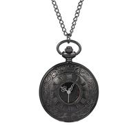 Happyyami Retro Classic Dual Display Pocket Watch with Roman Arabic Numerals Dial Black Chain Vintage Steampunk Timepiece for Men Wedding Daily Use