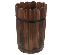 Happyyami Retro Flower Bucket Handmade Carbonized Wooden Planter Kettle Decorative Flower Container for Home Office Shop Display Large 12.60X8.27X8.27In
