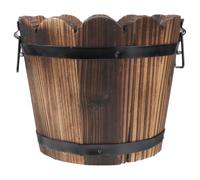 Happyyami Rustic Wooden Barrel Planter for Indoor Outdoor Decor - Large Brown Flower Pot with Drainage Hole and Steel Handles Perfect for Succulent and Plant Lovers