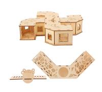 Happyyami Small Animals Labyrinth Activity Hamster Tunnel with Wooden Tube, Playground Hideout and Seesaw, Natural Pet Exercise for Hamsters and Rabbits, 2pcs Set for Cage