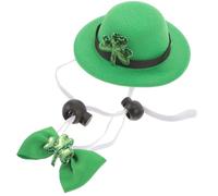 Happyyami St Patrick’s Day Pet Outfit Set - Irish Party Dog Top Hat with Elastic Band and Shamrock Bow Tie - Holiday Costume Accessories for Small to Medium Dogs