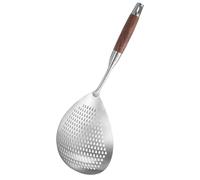 Happyyami Stainless Steel Kitchen Slotted Spoon with Wood Handle, Heat Resistant Pasta Strainer Spoon for Quick Separation of Hot Oil or Boiling Water, for Kitchen Use