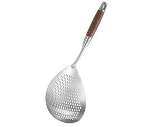 Happyyami Stainless Steel Kitchen Slotted Spoon with Wood Handle, Heat Resistant Pasta Strainer Spoon for Quick Separation of Hot Oil or Boiling Water, for Kitchen Use