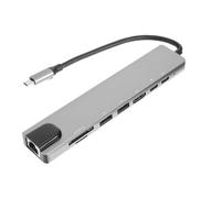 Happyyami Type-c Hub Splitter Multi Port Adapter with 8-in-1 USB Ports, High Efficient Heat Dissipation, Lightweight Aluminum Alloy, 4k 30 Frames Per Second Support, Rj45 100m Ethernet