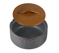 Happyyami Vintage Ceramic Ashtray with Lid, Brown Retro Decorative Ash Holder for Home and Office, Windproof Tabletop Ashtray for Indoor, Balcony, Garden Use