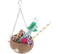 Happyyami Wear-resistant Parrot Chewing Bowl Made of Coconut Shell and Palm Leaf with Hanging Spoon Design for Bird Cage, for and Parakeets as Cage Hanging Random Color