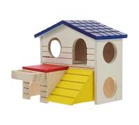 Happyyami Wooden Hamster Hideout with Cute Roof Double House for Indoor Use Easy Assembly Pet Room for Hamsters Bunnies and Chinchillas Exploration Space for
